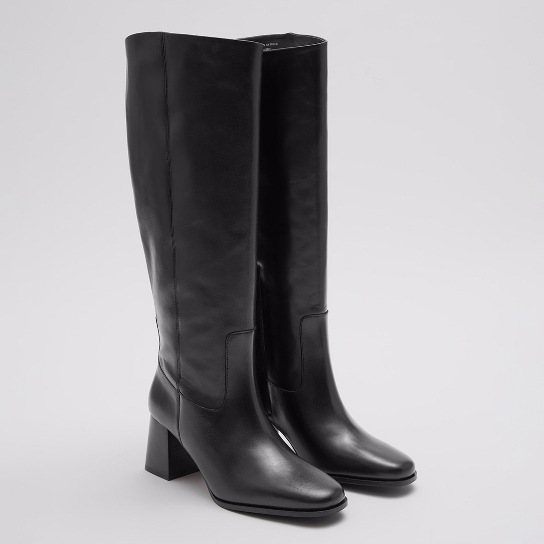 Black Leather Knee High Boots