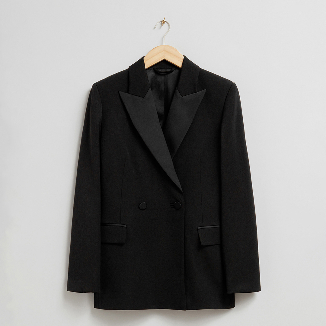 Black Wool Blend Peaked Blazer