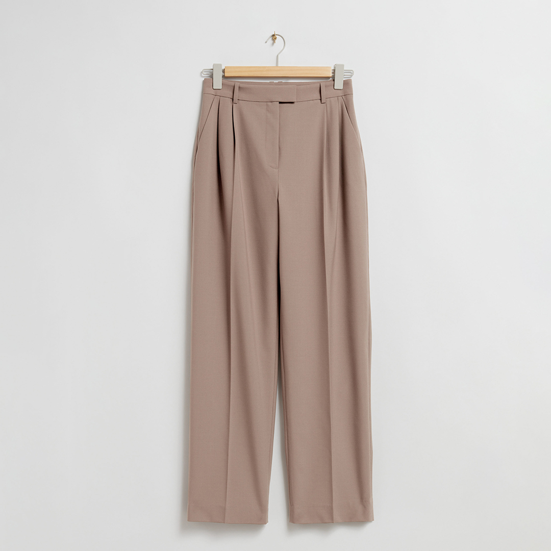 Taupe Straight Pleat Trousers
