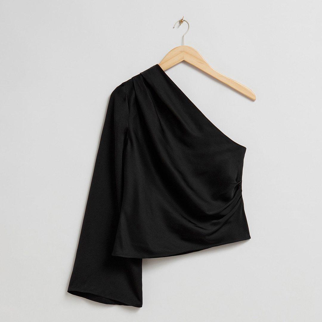 Black Asymmetric Drape Blouse