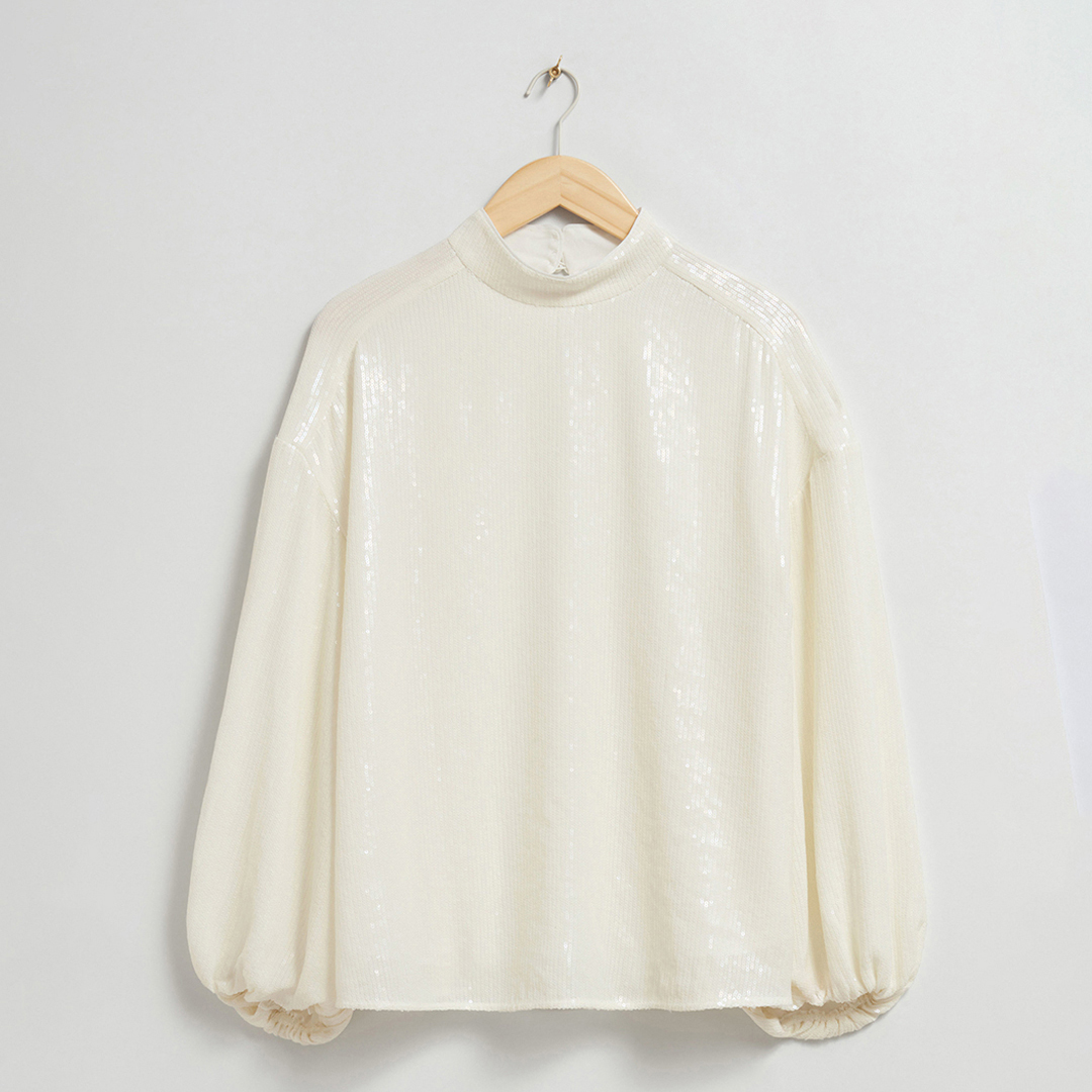 Ivory Sequined Mock Neck Top