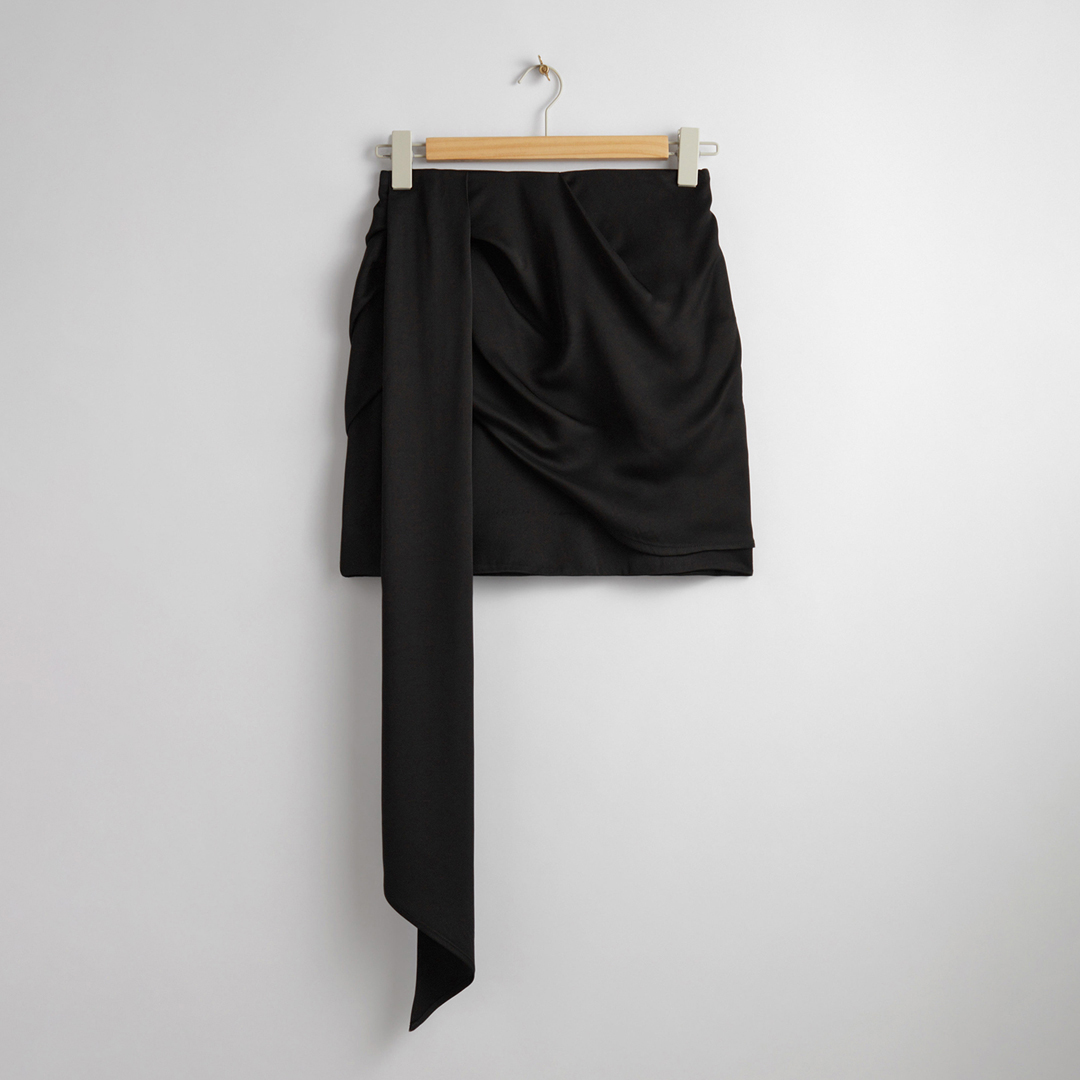 Black Ruched Draped Mini Skirt