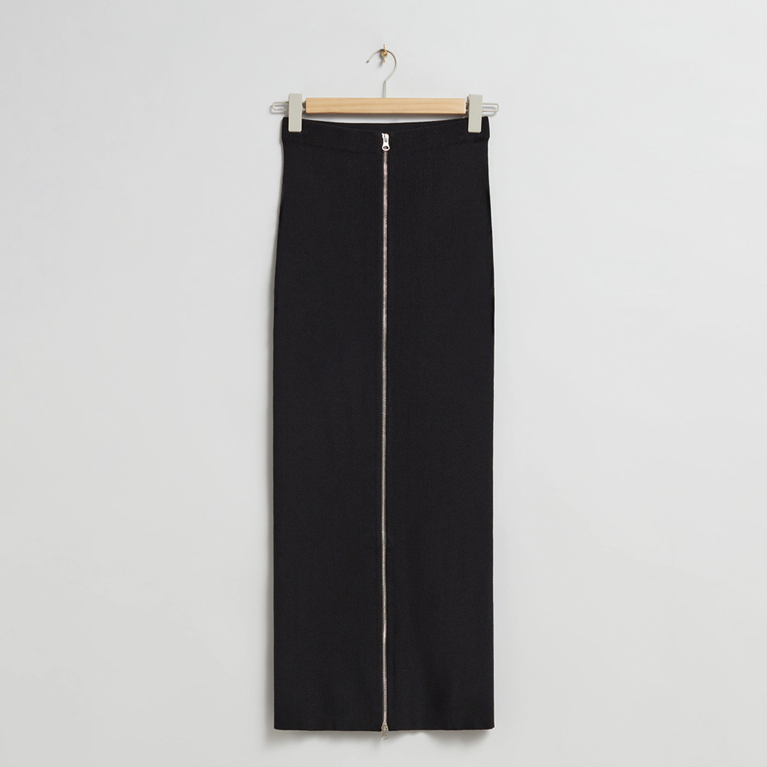 Black Zip Through Midi Dress