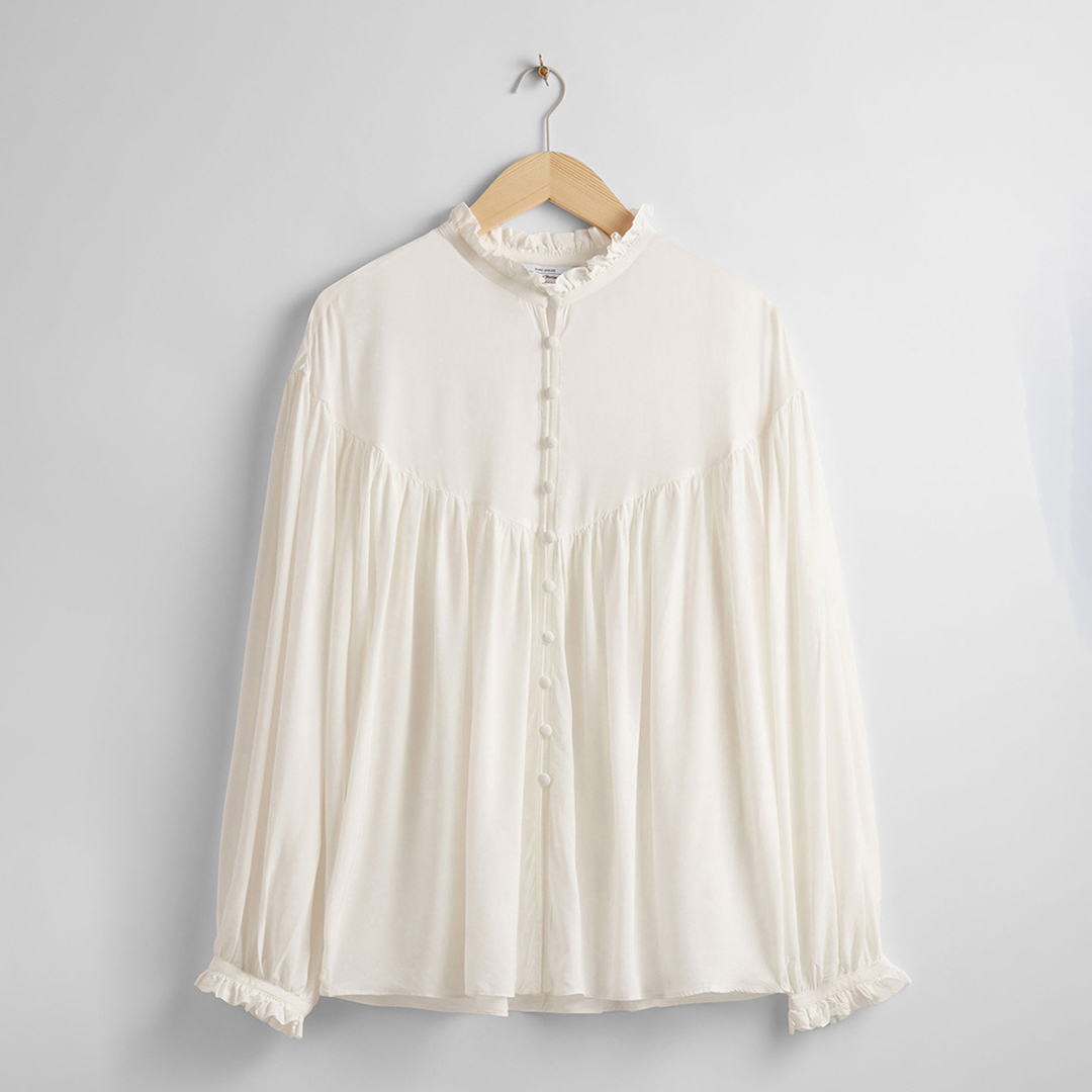 Ivory Ruffle Trim Drape Blouse