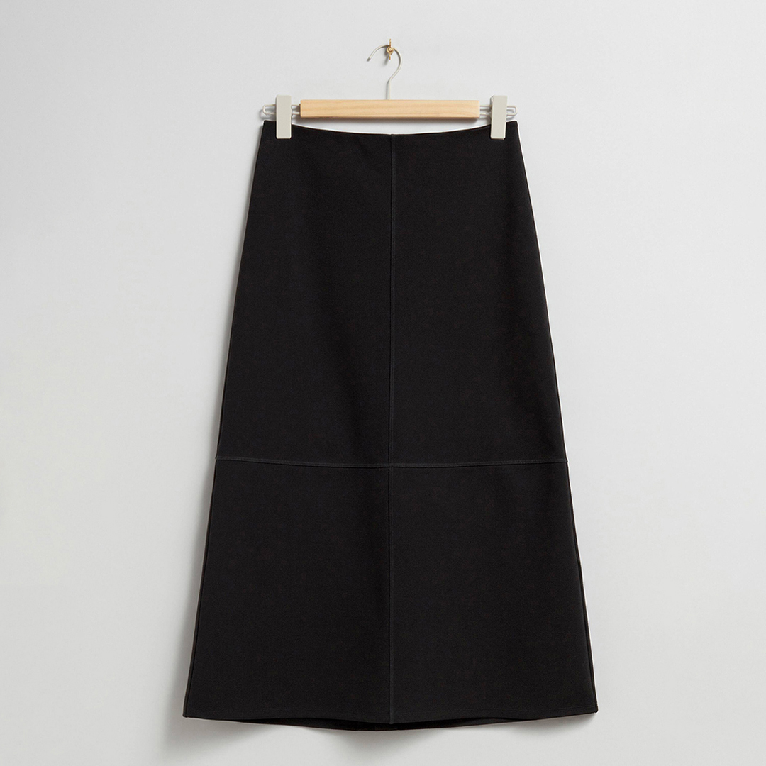 Black Seam Detail Midi Skirt