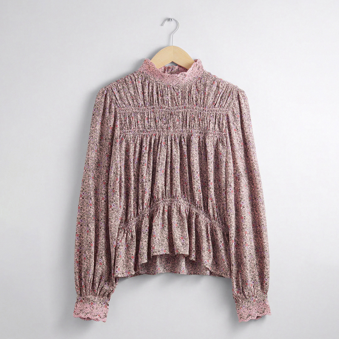 Pink Multi Printed Gathered Blouse