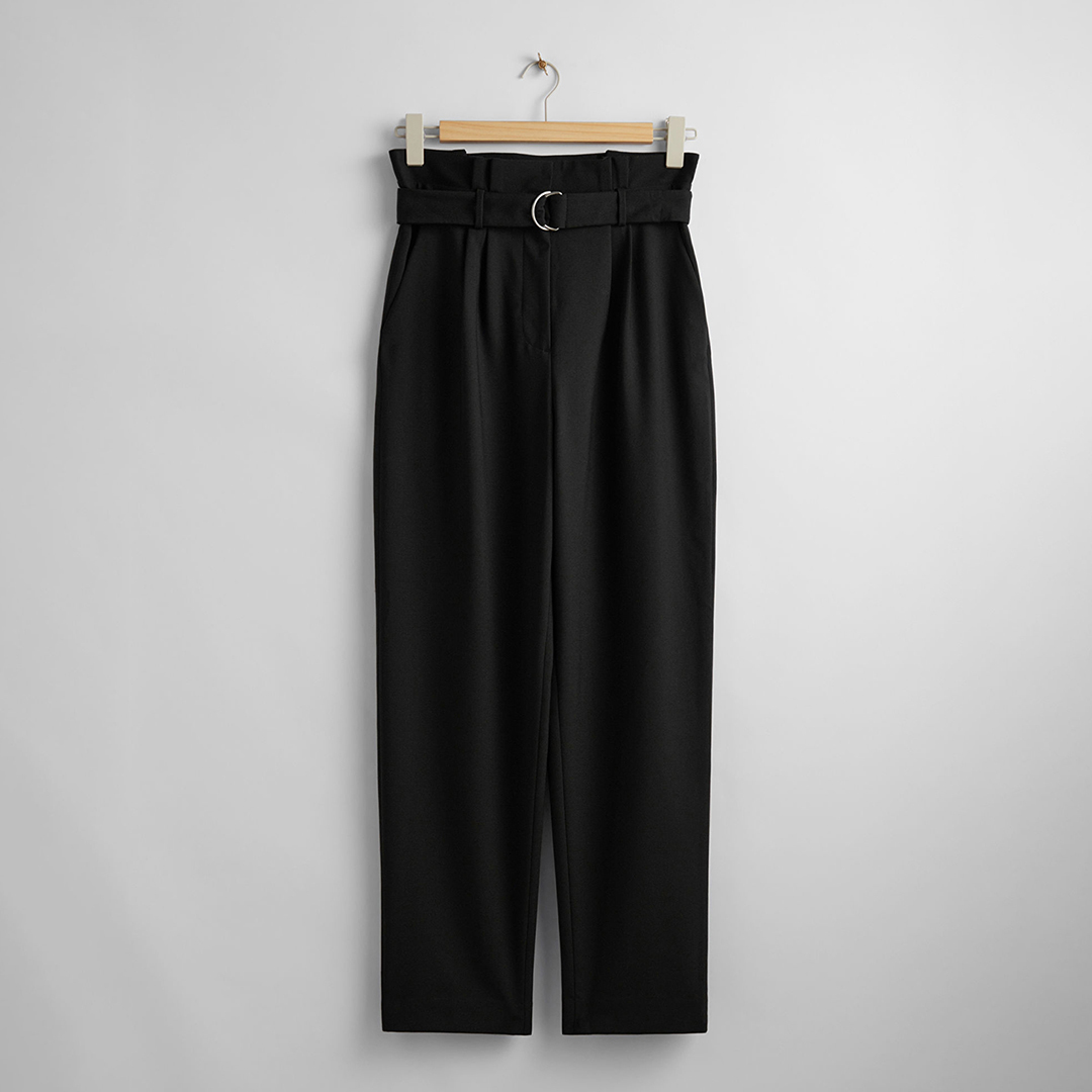 Black Wool Blend Paperbag Trousers