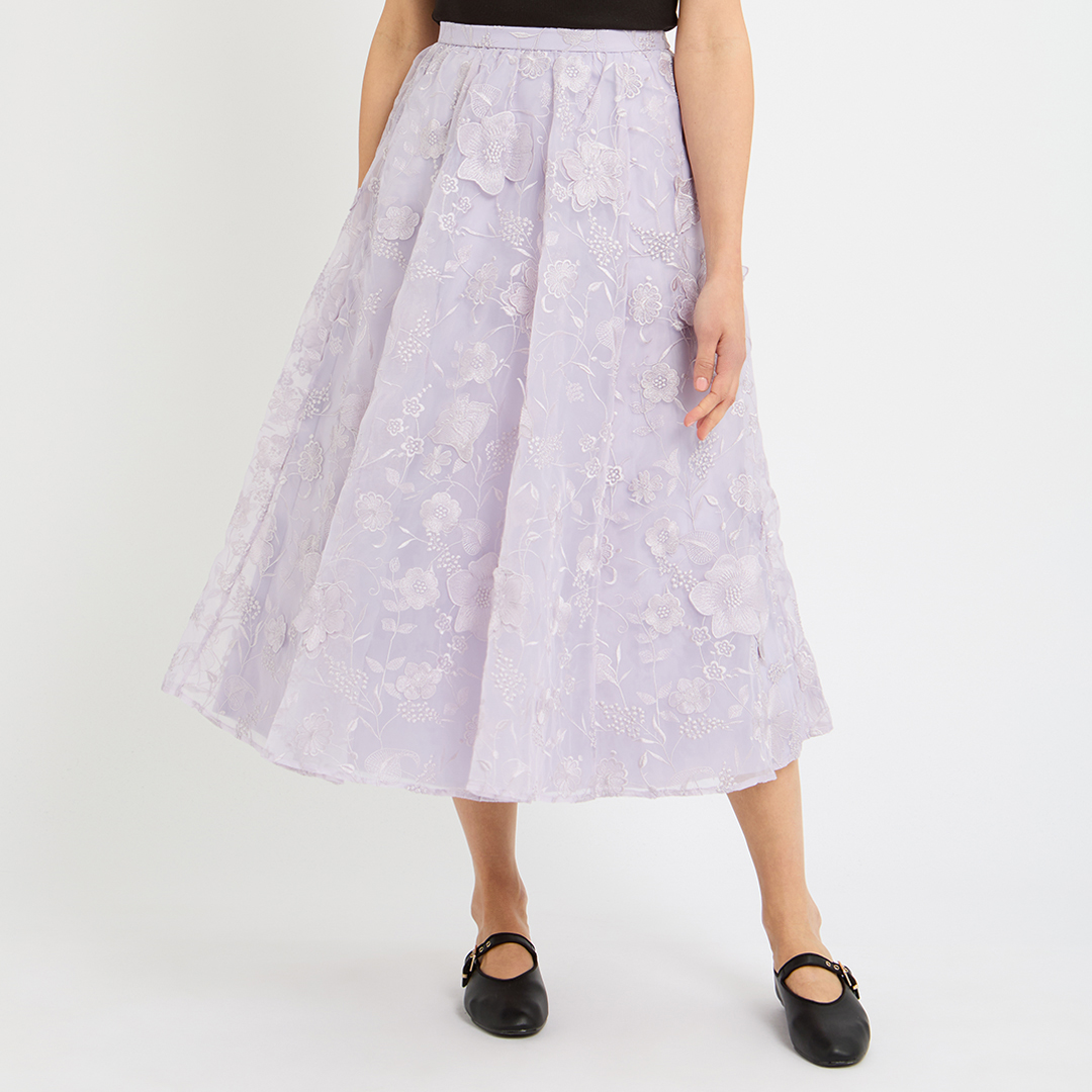 Lilac Floral Midi Skirt