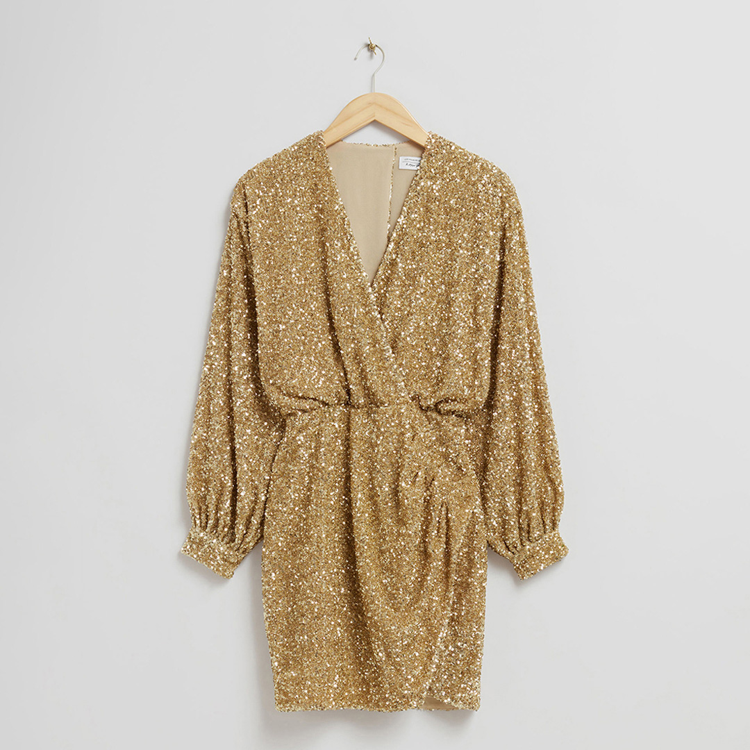 Gold Sequin V-Neck Mini Dress