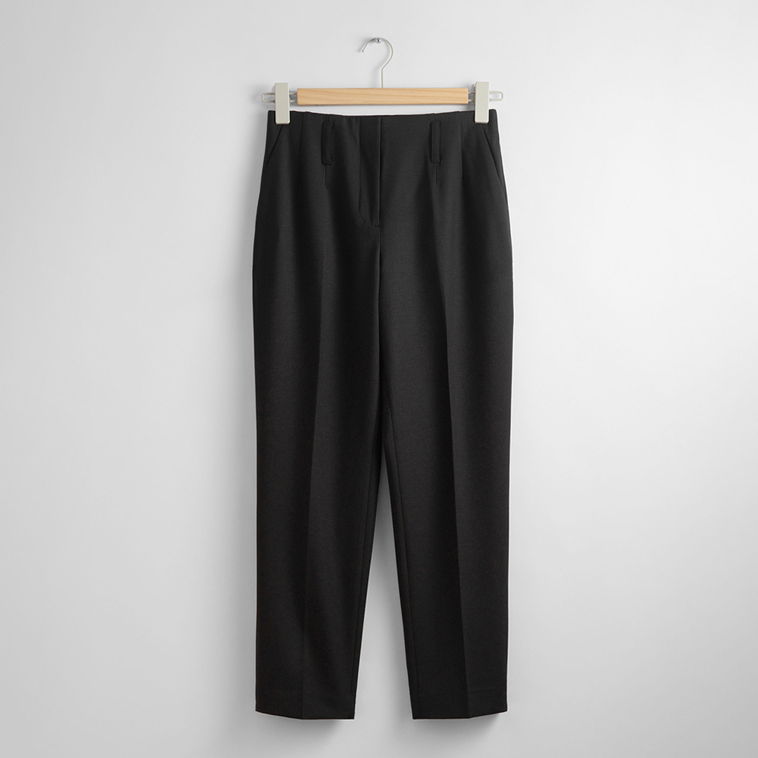 Black Wool Blend Tailored Trousers