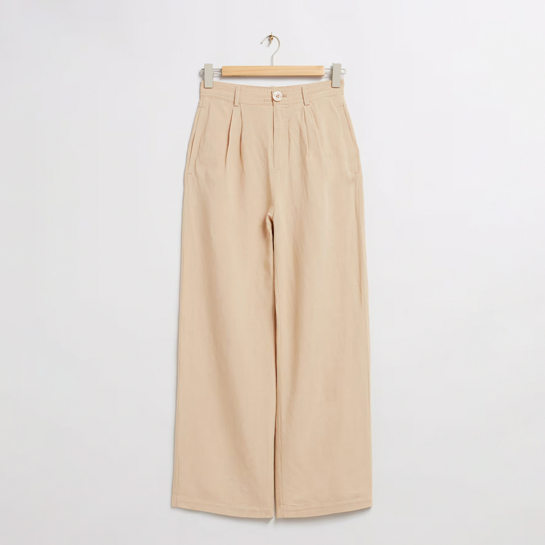 Tan Wide Leg Linen Blend Trousers