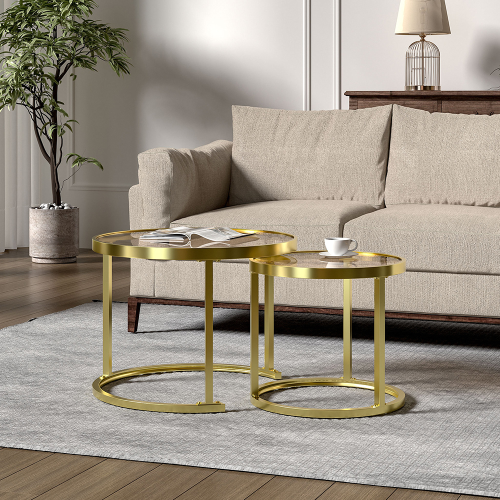 2 Round Tea Glass Table Set