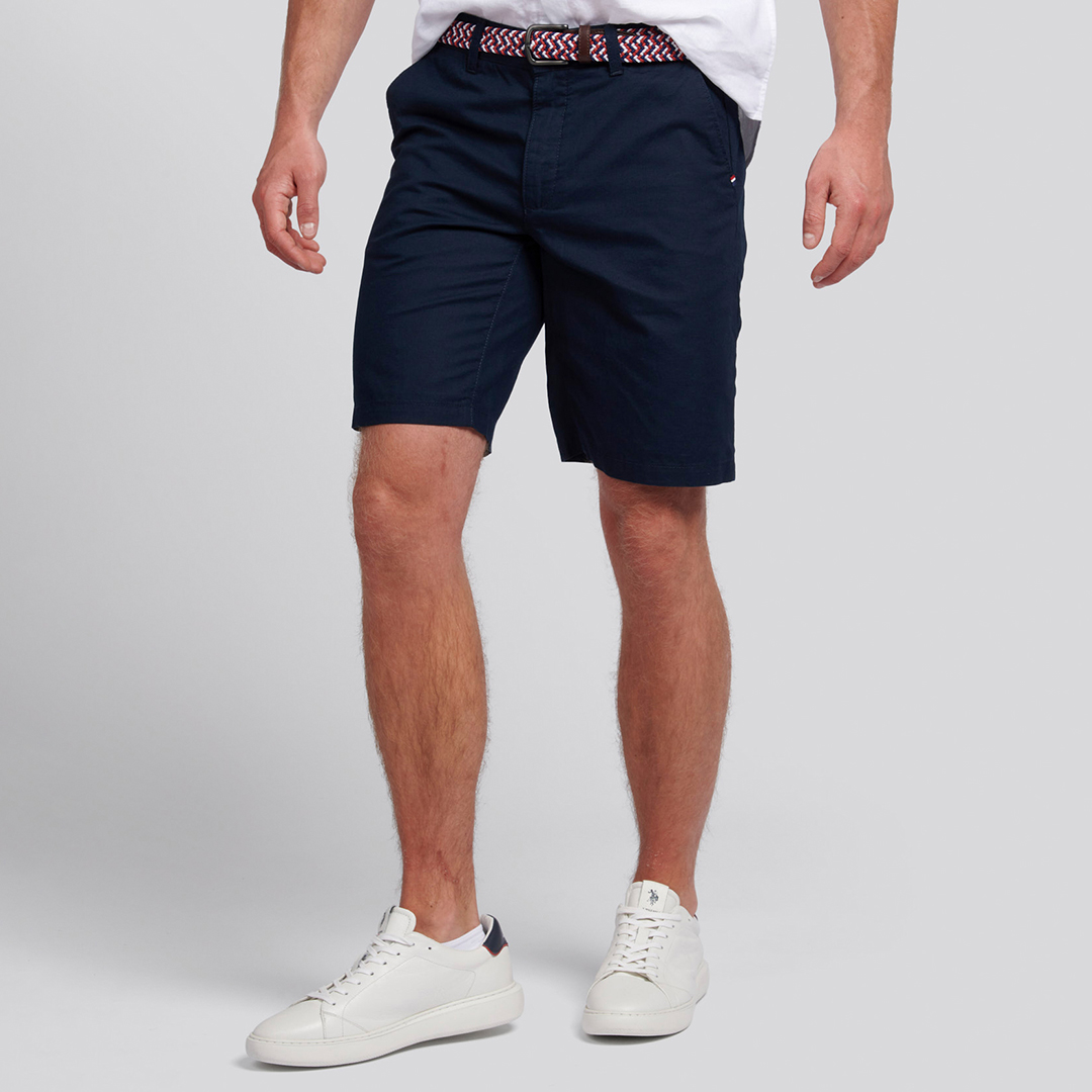 Navy Linen Blend Chino Shorts