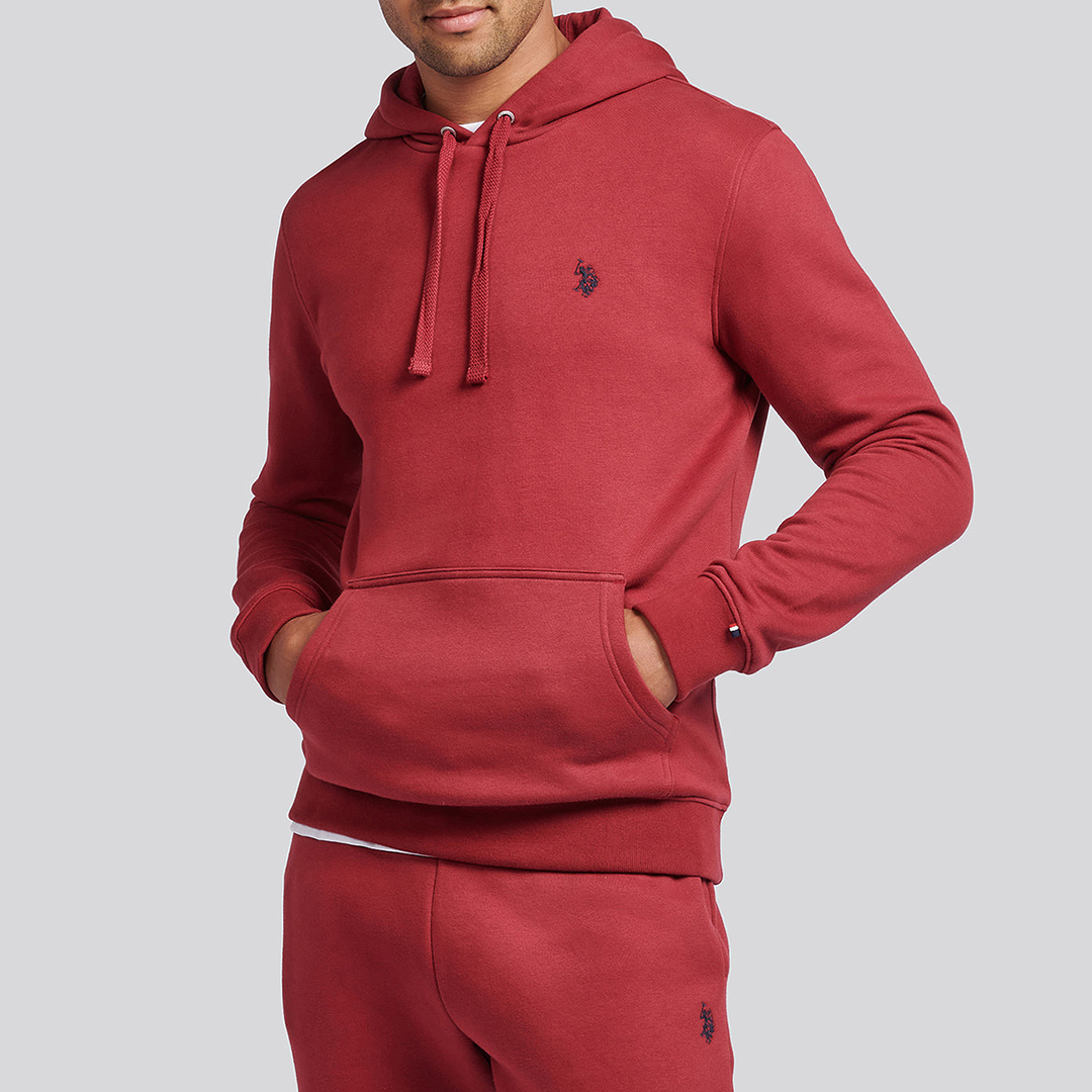 Red Cotton Blend Drawstring Hoodie