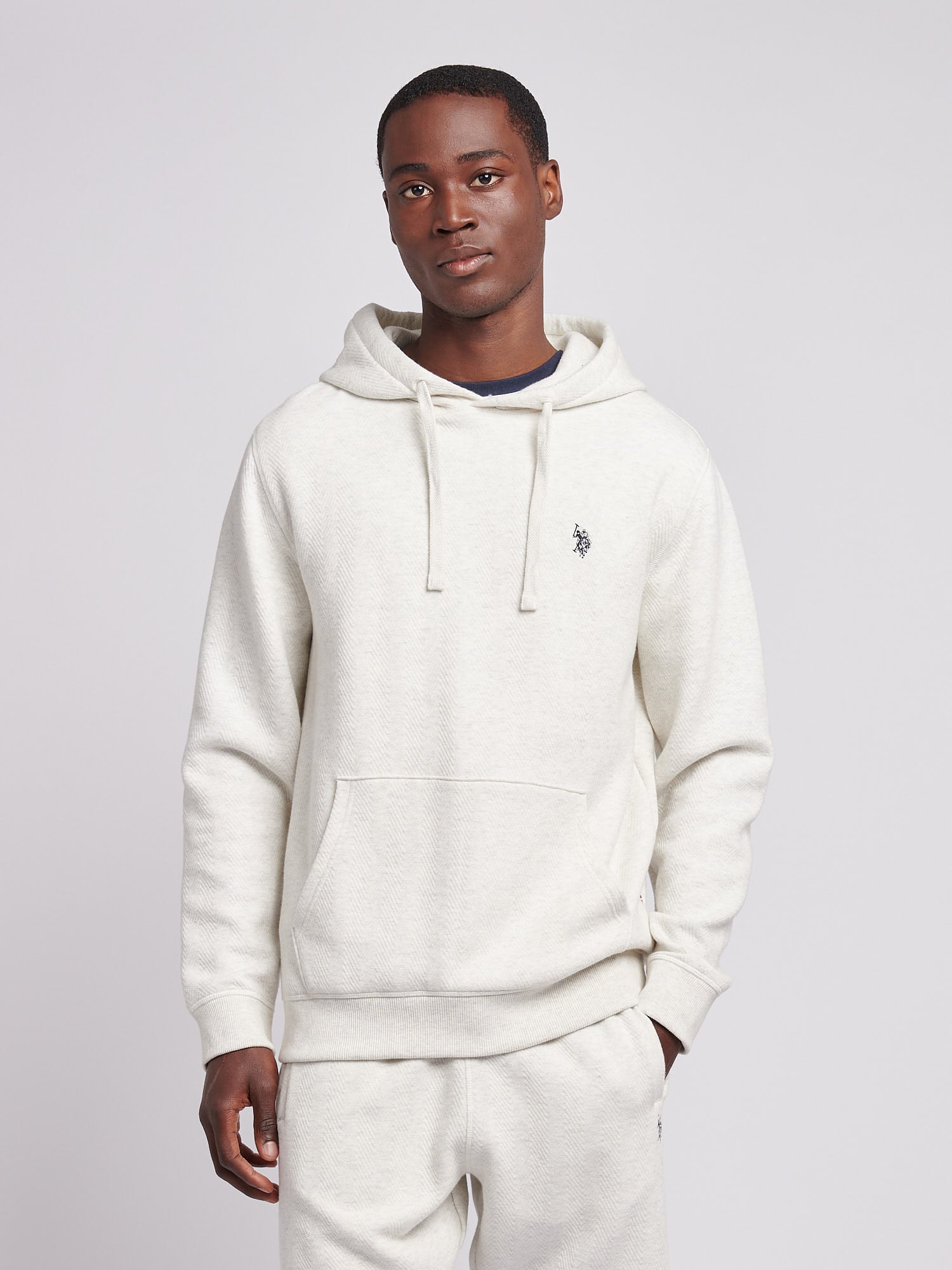 U.S. Polo Assn. Men's U.s. Polo Assn.  Grey Herringbone Cotton Blend Hoodie in Size XXL, BrandAlley