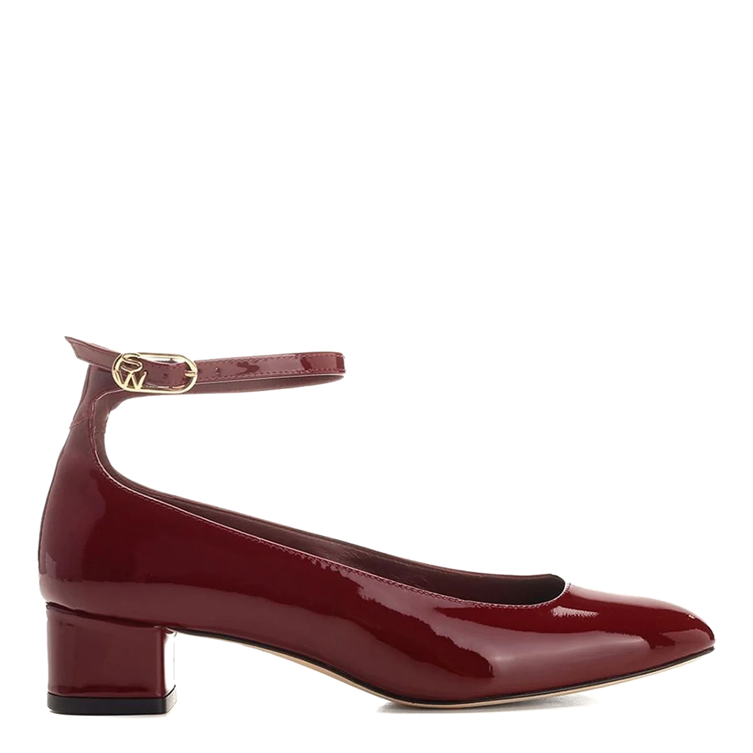 Red Jane Ankle Strap Heeled Pump