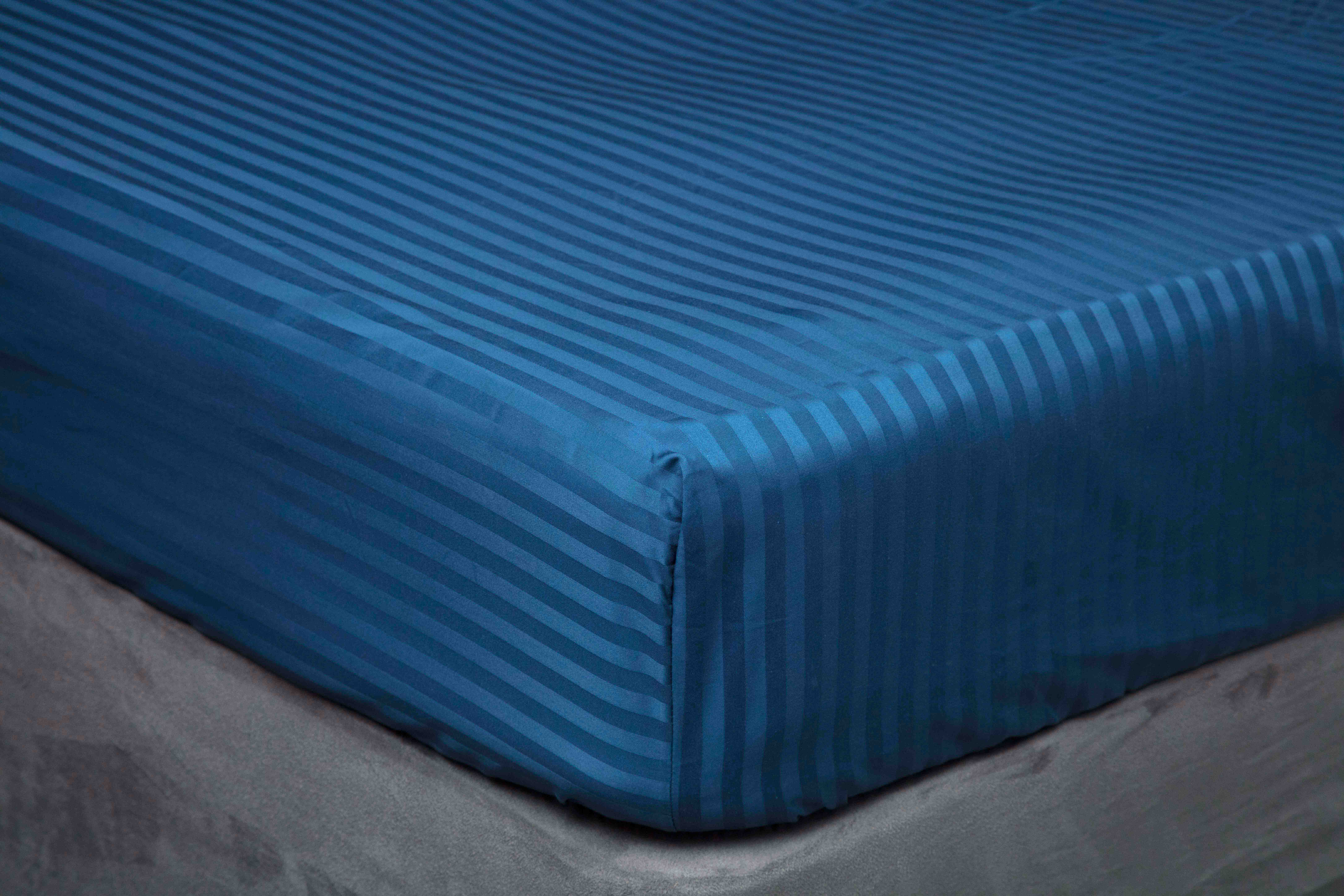 Belledorm   540TC Hotel Suite Satin Stripe 15"" Fitted Sheet Superking Navy in Size Superking, BrandAlley
