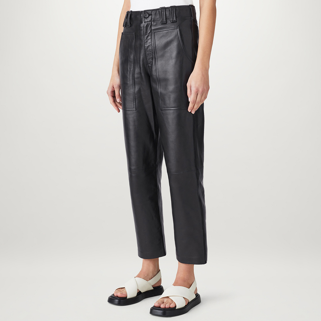 Black Foris Pocket Detail Leather Trousers