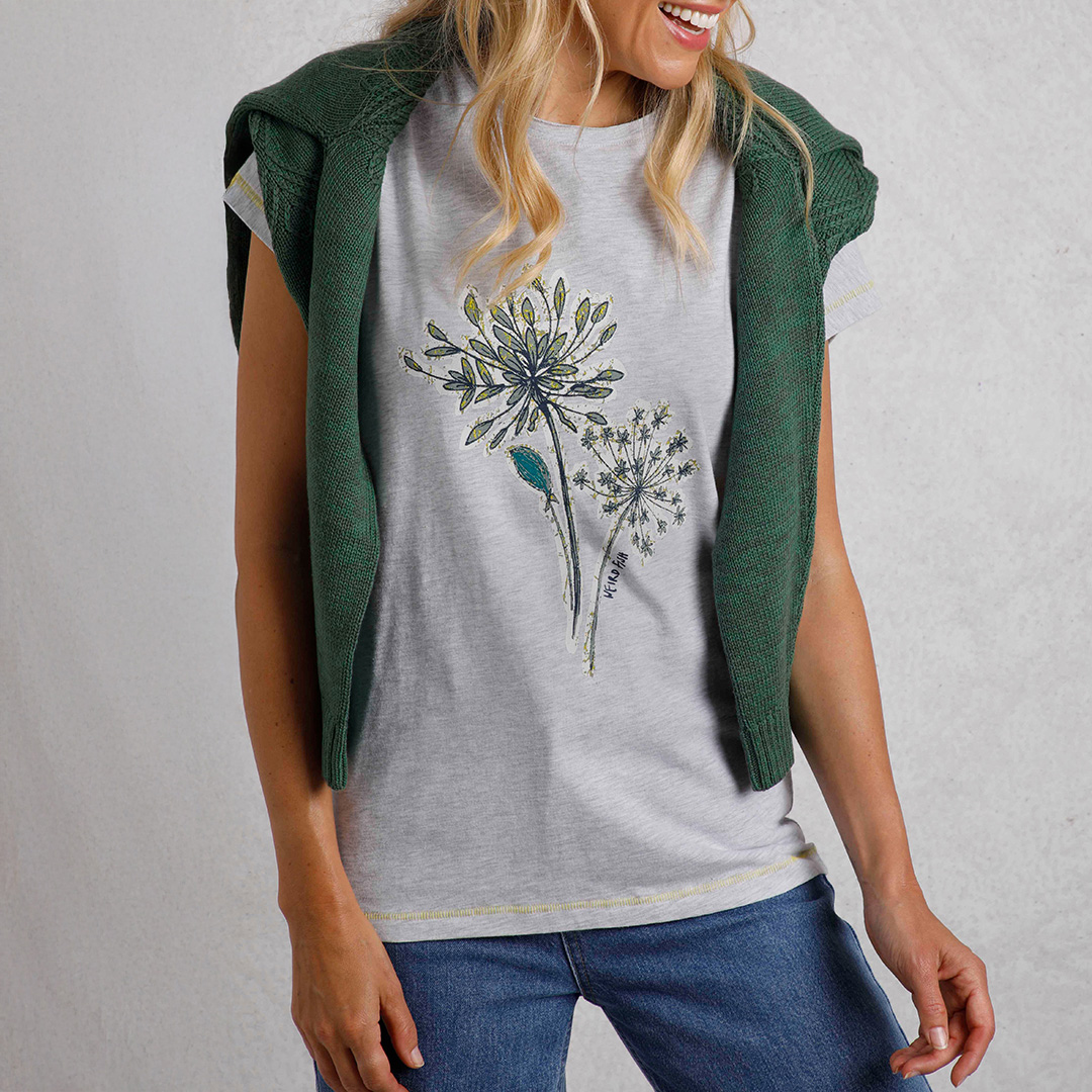 Grey Marl Floral Graphic Tee