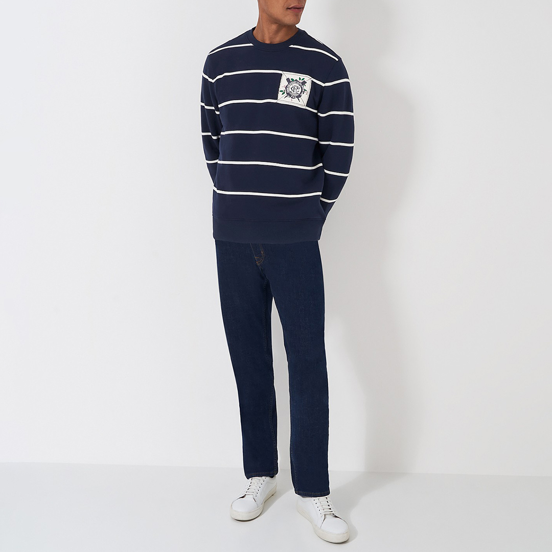 Navy/White Stripe Patch Crew Sweater