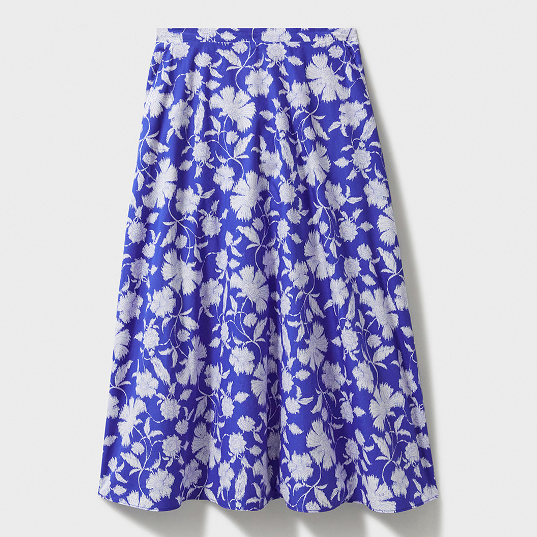 Electric Blue Printed Midi Skirt