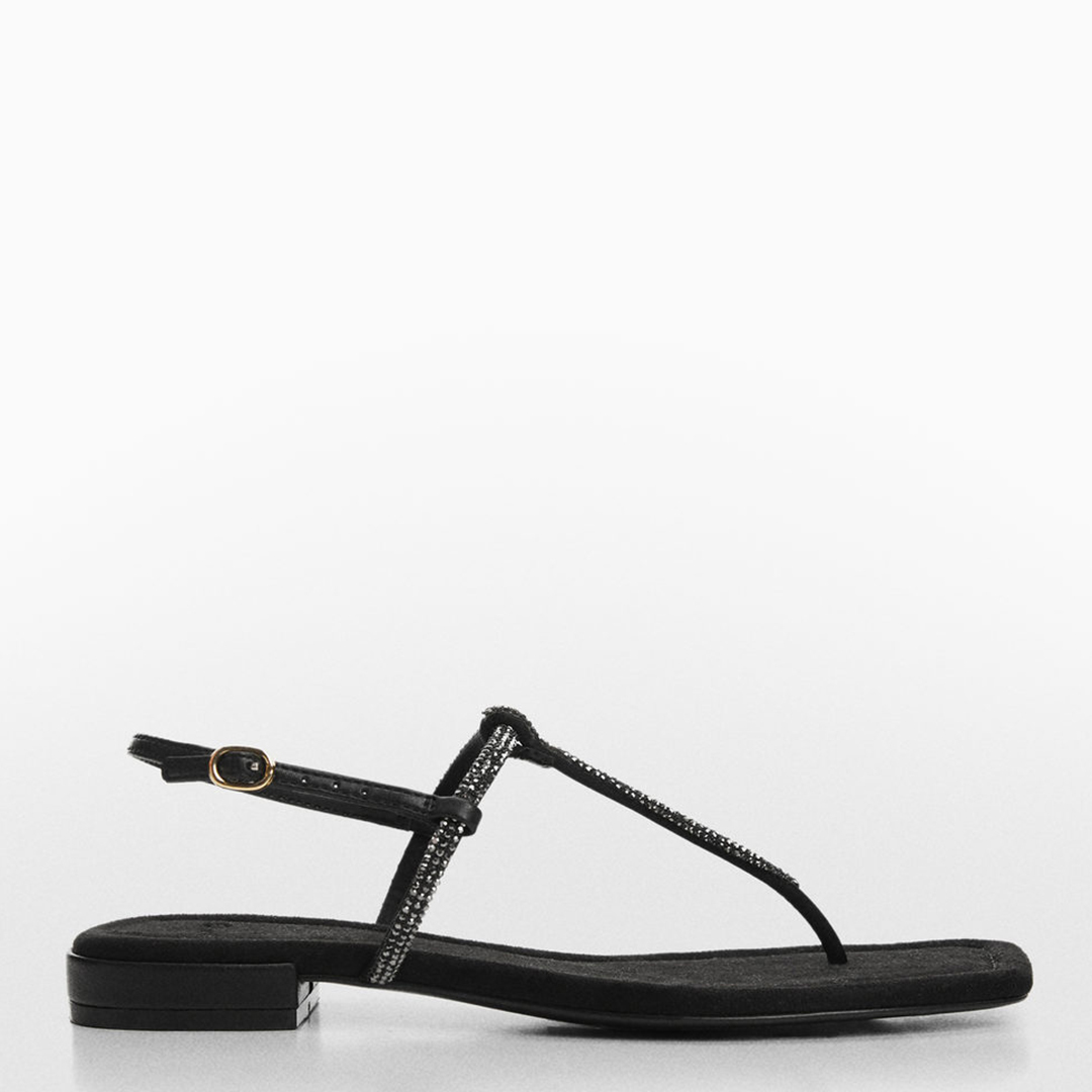 Black Belles Rhinestone Flat Sandals
