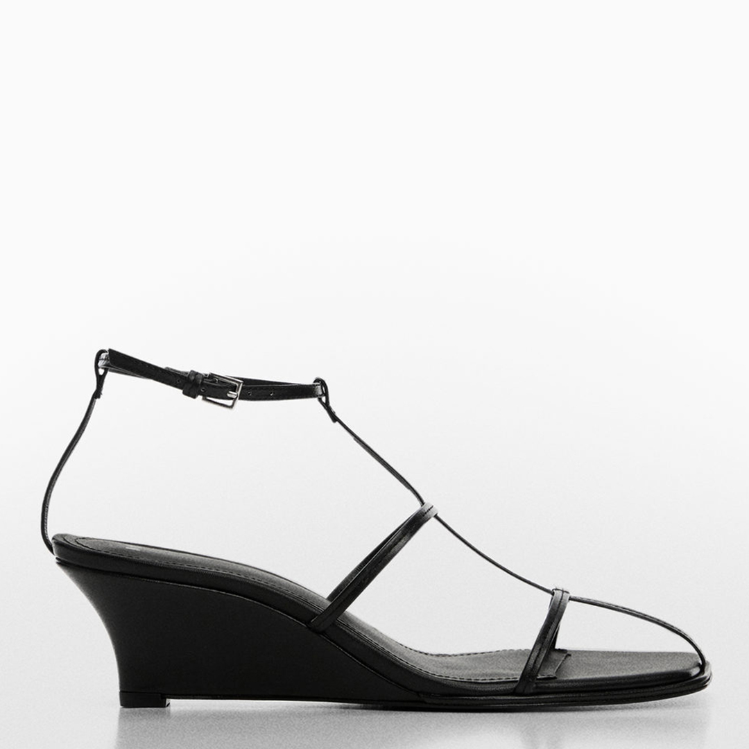 Black Celia Leather Wedge Sandals