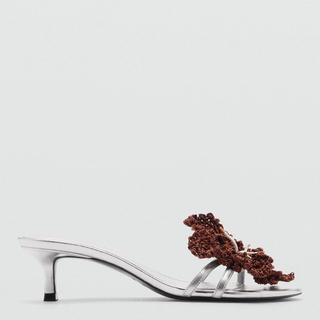 Silver Costa Floral Heeled Mules