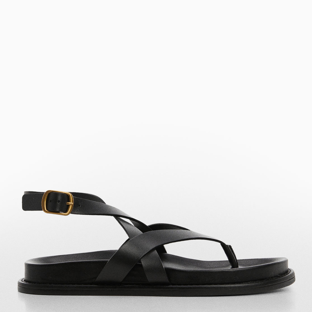 Black Utila Leather Flat Sandals