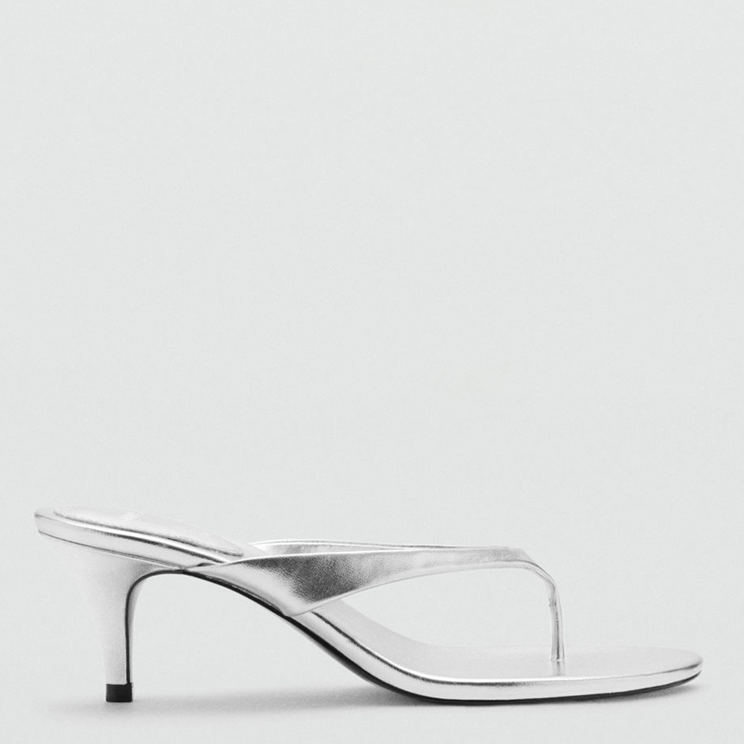 Silver Metallic Toe Post Heeled Sandals