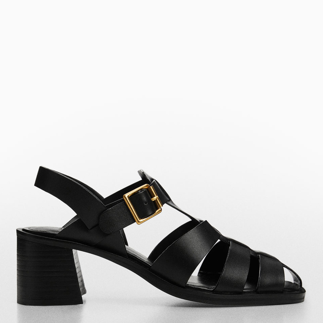 Black Fisher Leather Jelly Heeled Sandals