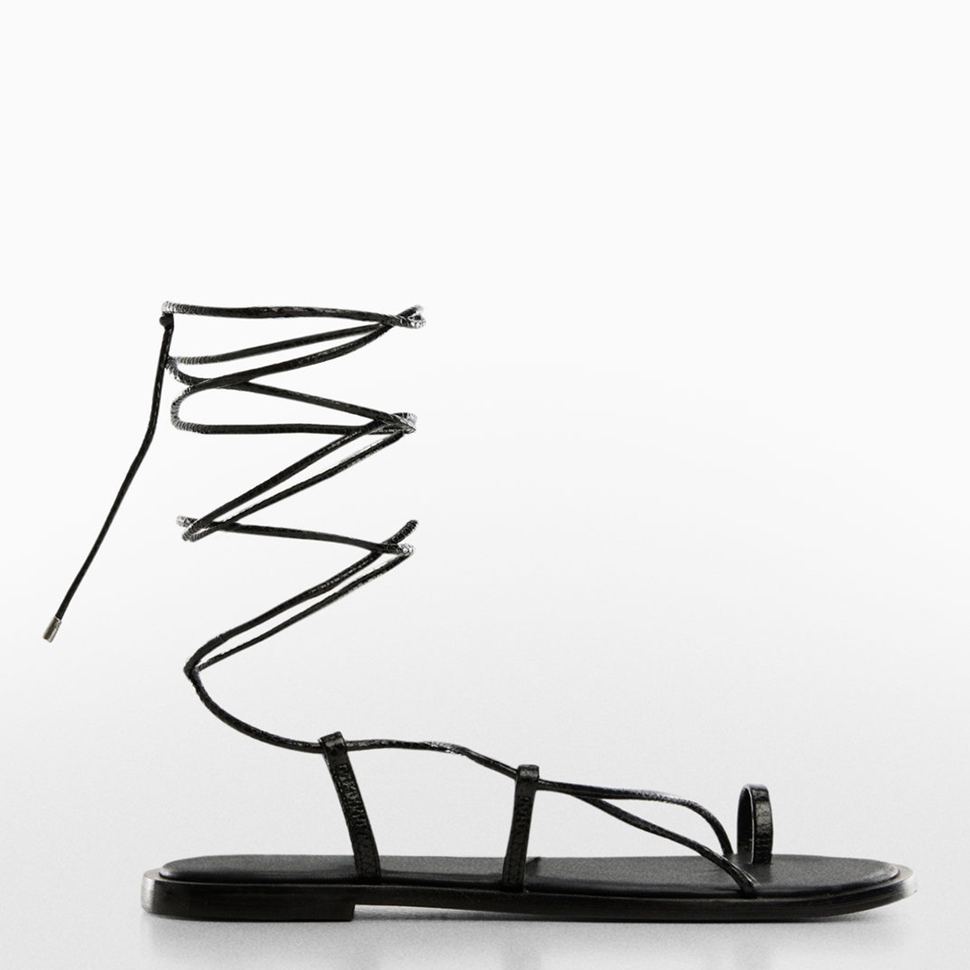 Black Gozo Leather Strappy Flat Sandals