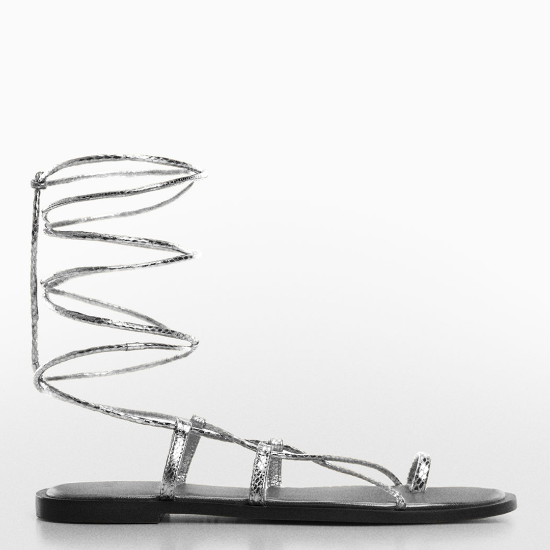 Silver Gozo Leather Strappy Flat Sandals