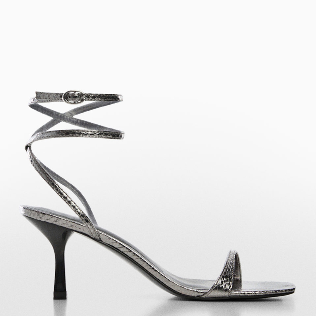 Silver Paula Snake Effect Heeled Sandals