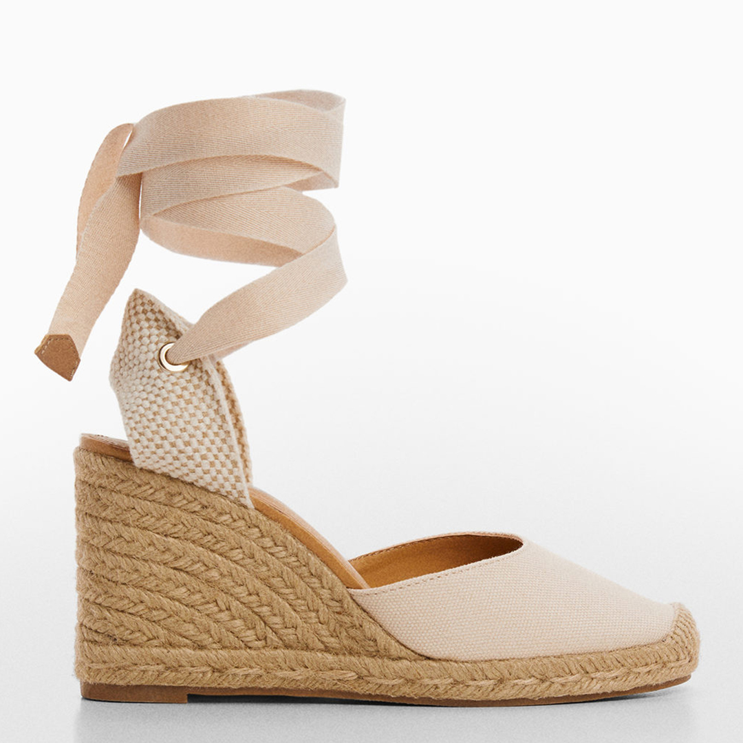 Cream Strappy Wedge Espadrilles
