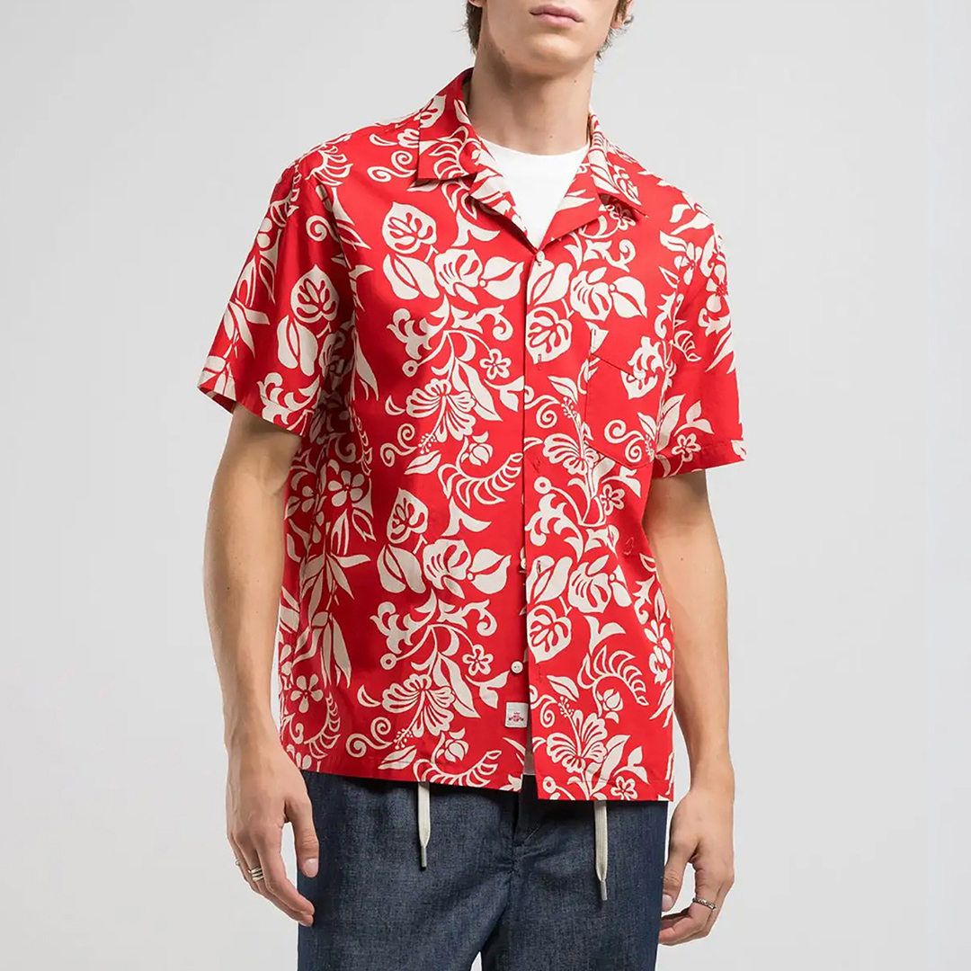 Red Floral Relaxed Short Sleeve Shirt