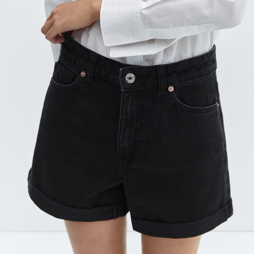 Black Denim Mom-Fit Denim Shorts
