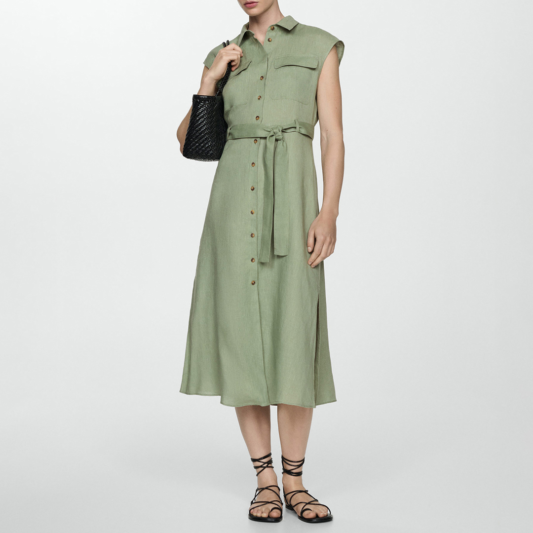 Sage Green Collared Dress - Mango - Modalova