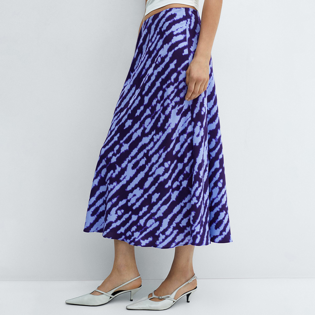 Blue Printed Satin Skirt
