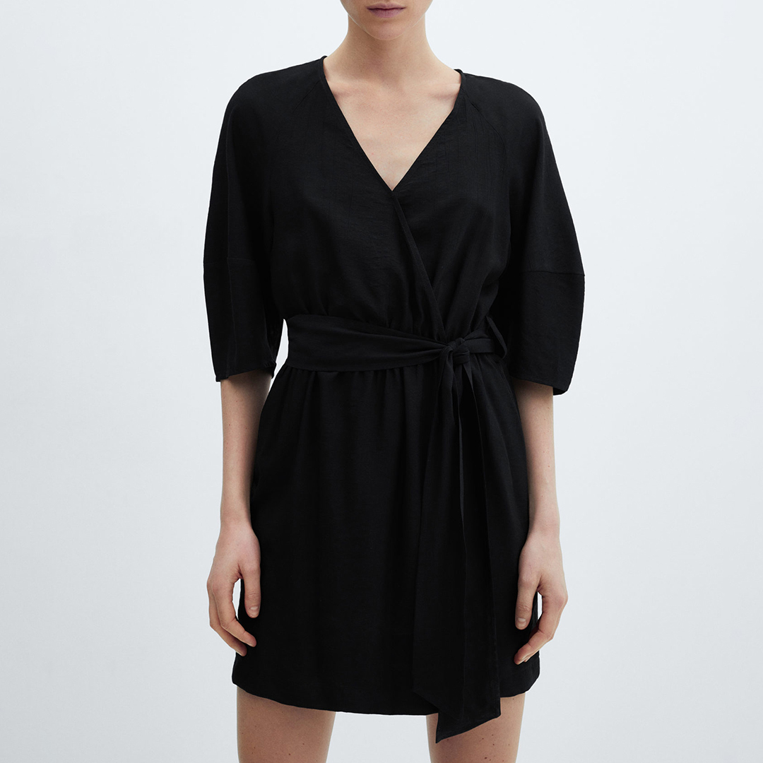 Mango Women's   Black Bow Wrap Mini Dress in Size S, BrandAlley