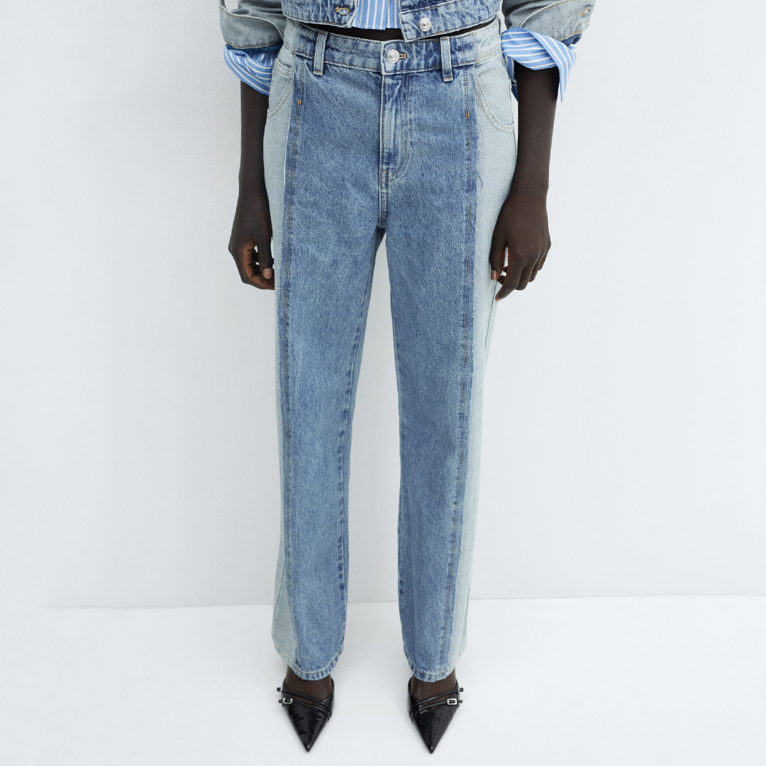 Medium Blue Two-Tone Straight-Fit Jeans