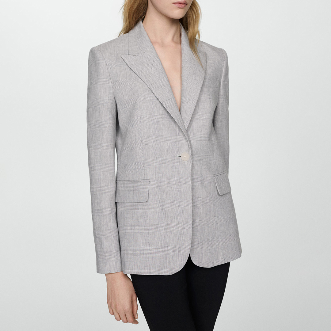 Light Heather Houndstooth Linen Jacket - Mango - Modalova