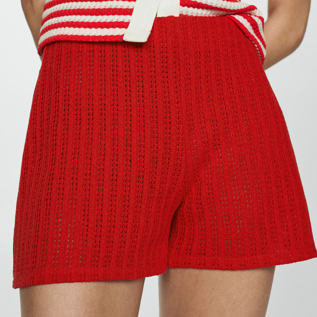 Red Ribbed Shorts