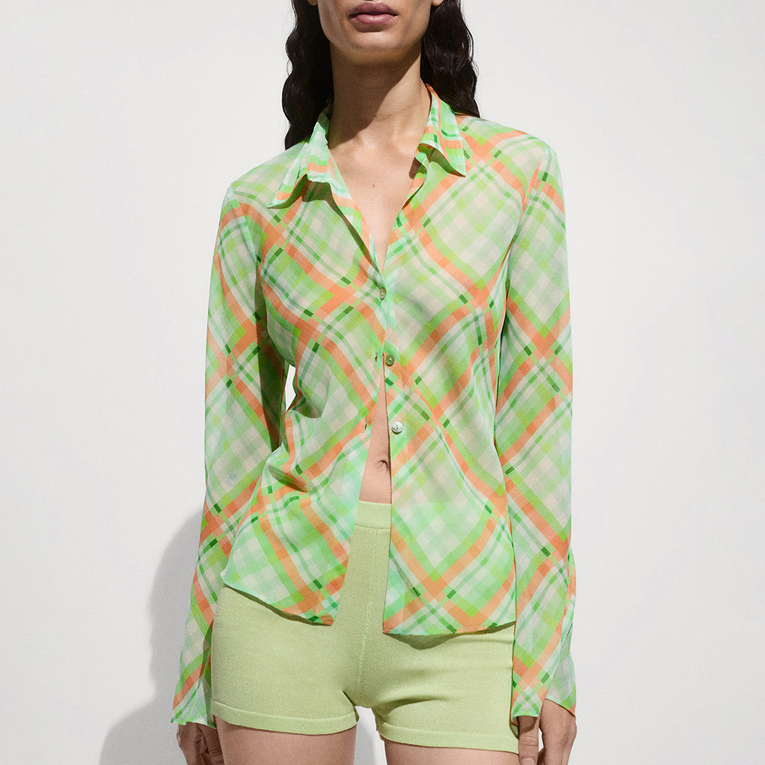 Green Check-Print Shirt