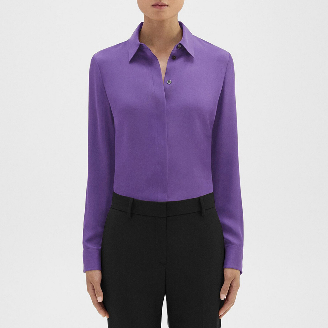 Purple Classic Fitted Silk Shirt