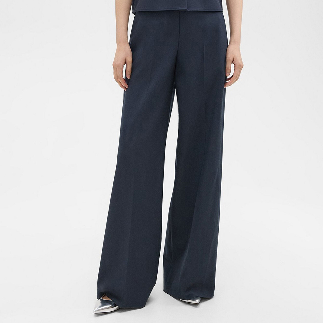 Navy Wide Leg Wool Blend Trousers
