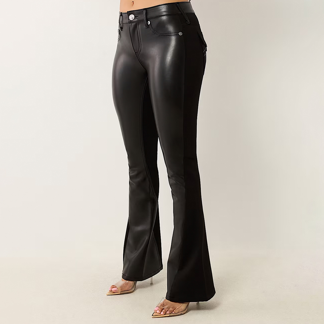 Black Joey Faux Leather Ponte Flare Jean