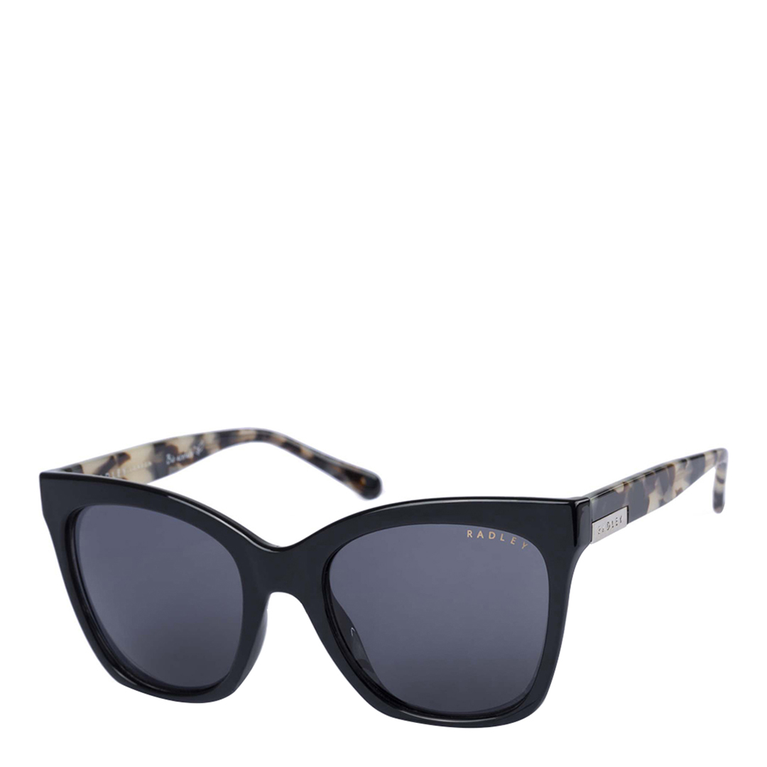 Black Frame Leopard Print Temple Sunglasses 55mm