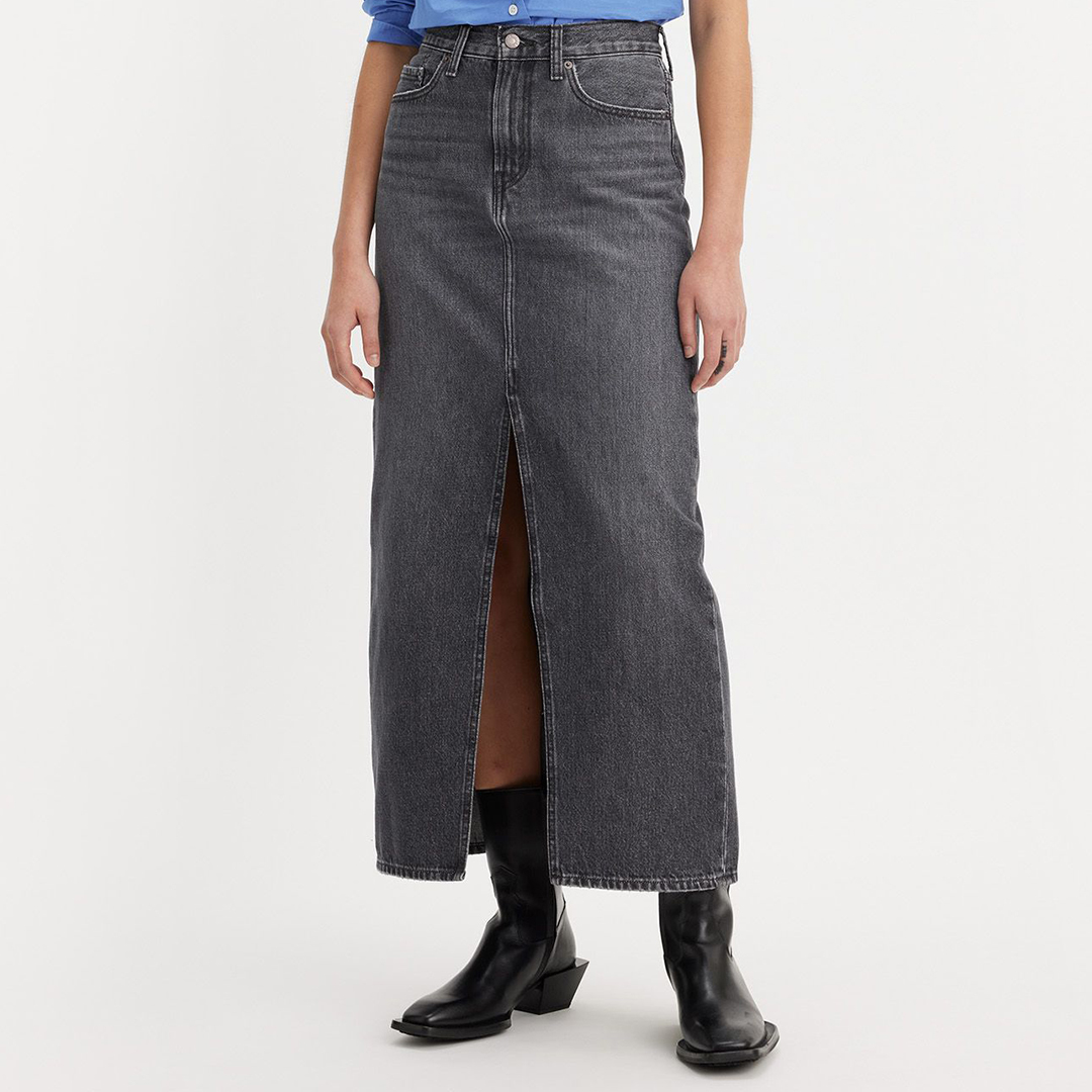 Washed Black Denim Midi Skirt Washed Black Denim Midi Skirt