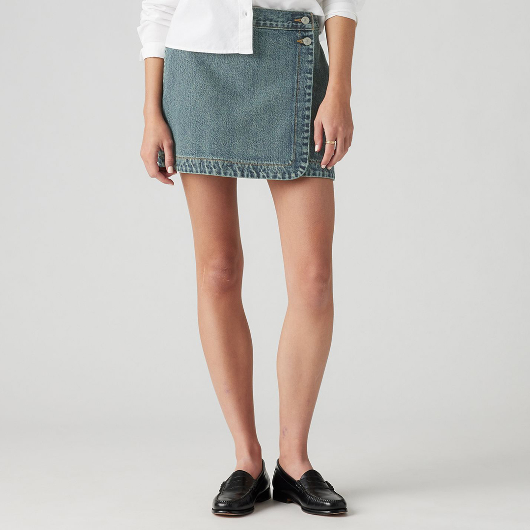 Vintage Blue Denim Wrap Mini Skirt